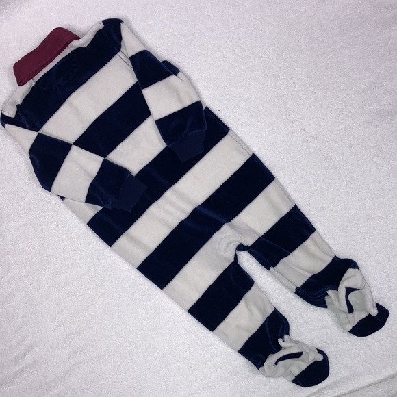 Ralph Lauren navy white velour maroon color footed romper 9m - Picture 4 of 6